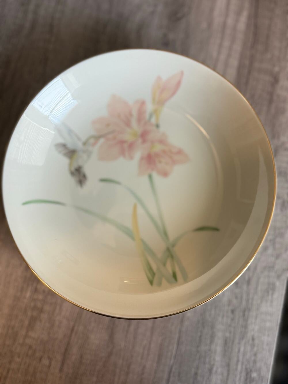 Vintage Crowning Touch Japan Hummingbird Pink Lily Porcelain Wall Plate 8”